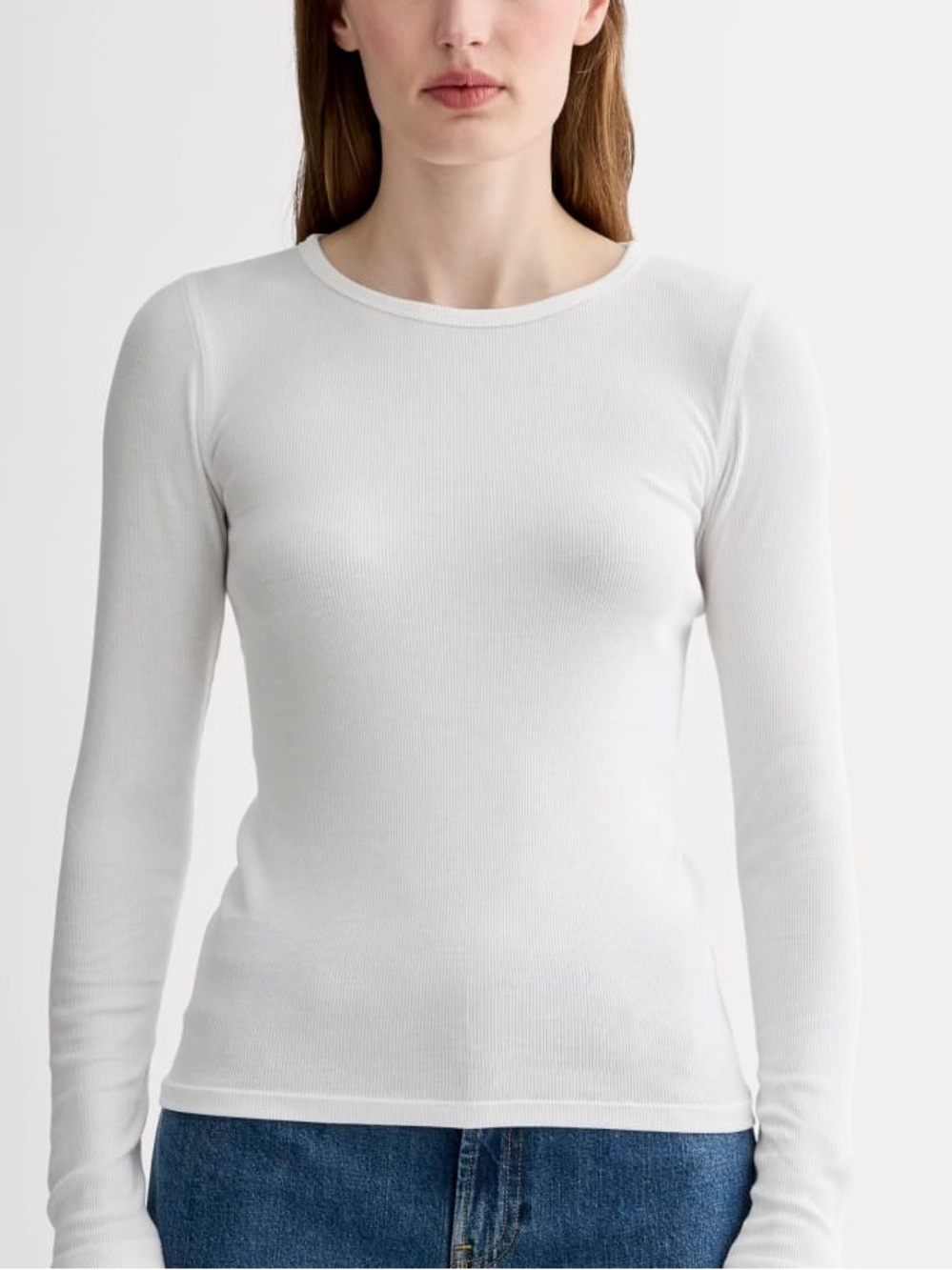 Everlane The Pima Micro-Rib Long-Sleeve Crew in white Size M